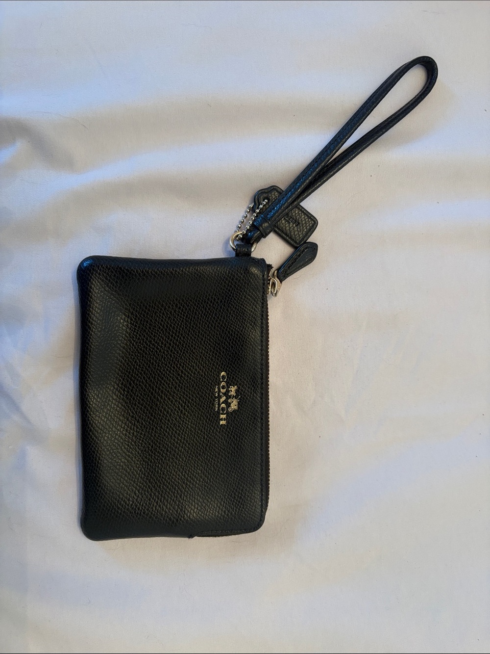 Coach Black Leather Wristlet with Gold Logo